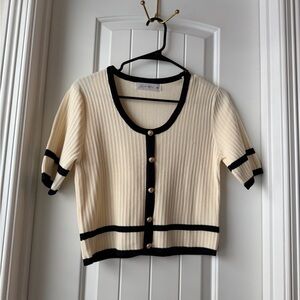 SHEIN Cream and Black Ribbed Crop Top